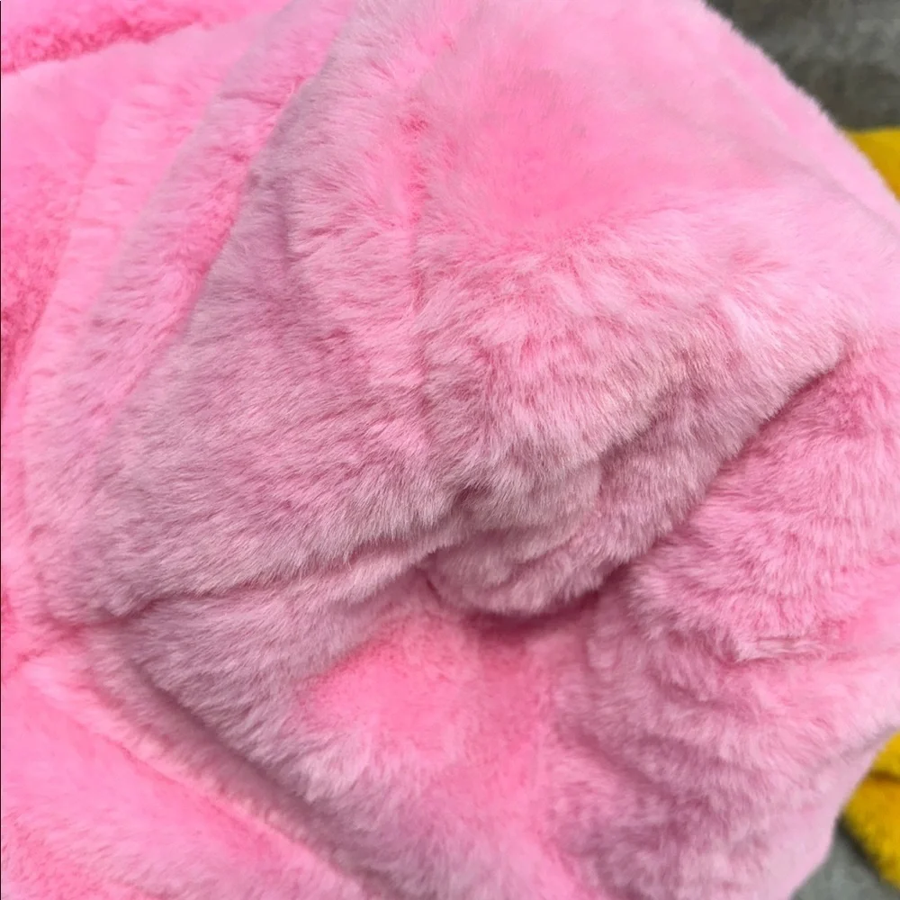 Ellas mustard yellow or bubble gum pink  faux fir look lined warm bucket hat